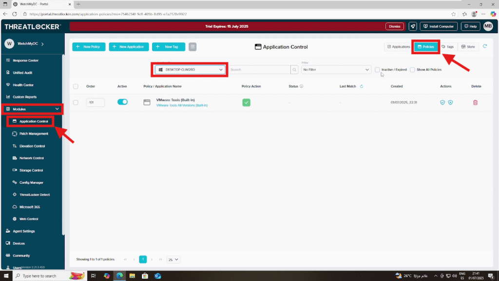 0101 enable application control in ThreatLocker