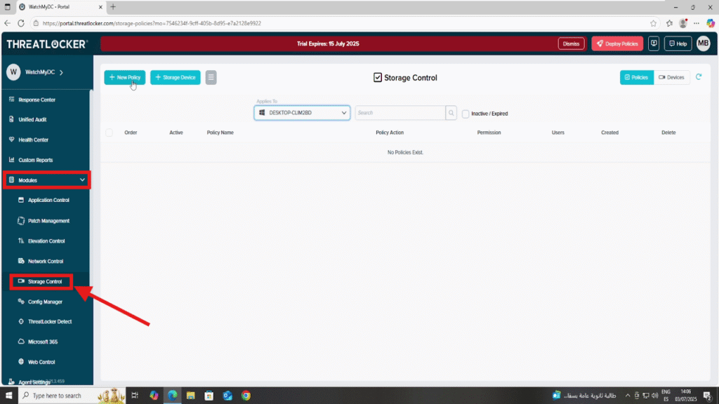 0101 enable USB control in ThreatLocker
