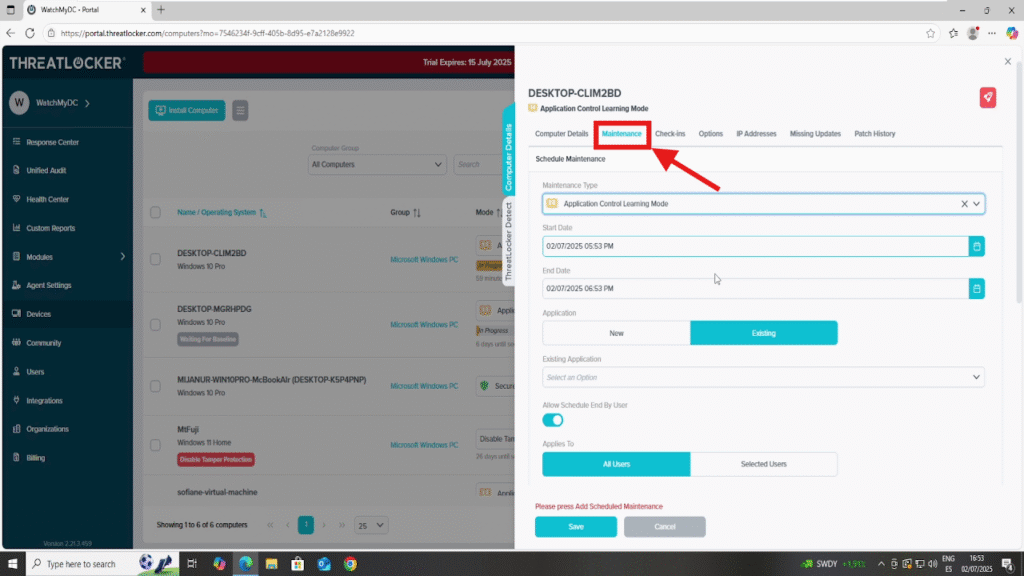 Enable Learning Mode in ThreatLocker