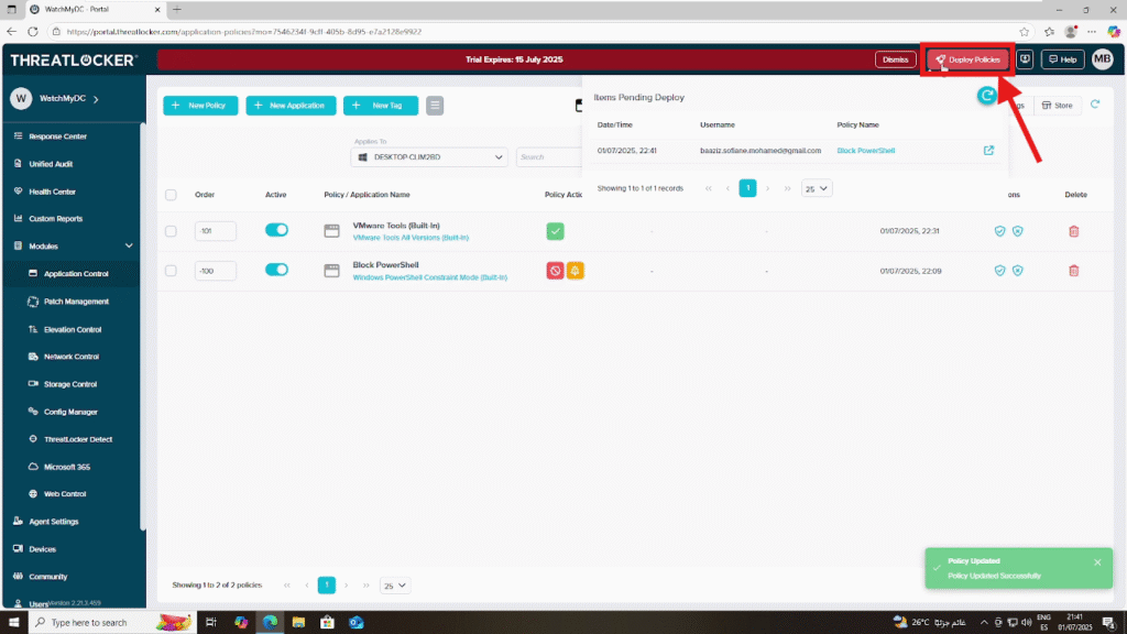 0103 enable application control in ThreatLocker