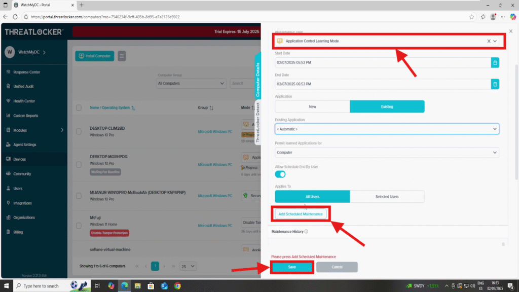 Enable Learning Mode in ThreatLocker