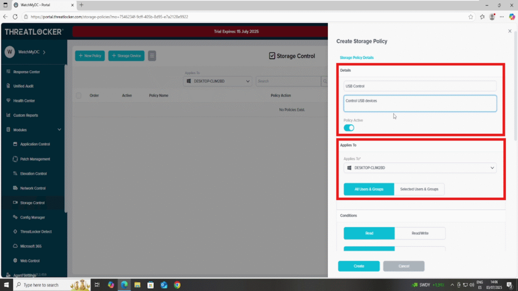 0103 enable USB control in ThreatLocker