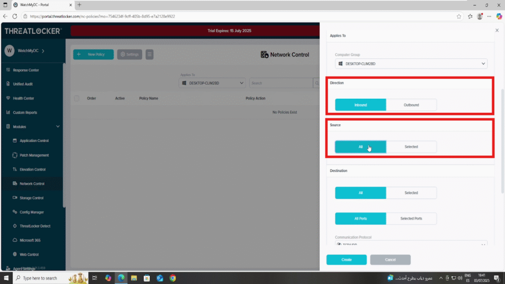 0103 enable network ringfencing in ThreatLocker