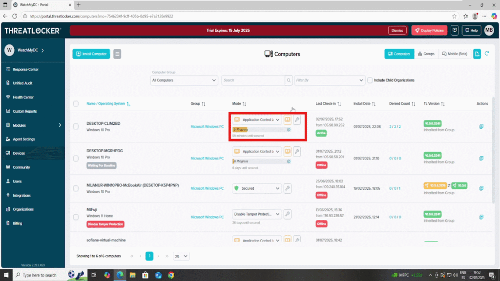 Enable Learning Mode in ThreatLocker