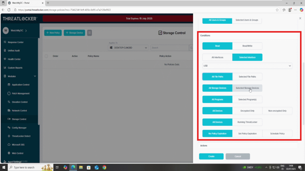 0104 enable USB control in ThreatLocker