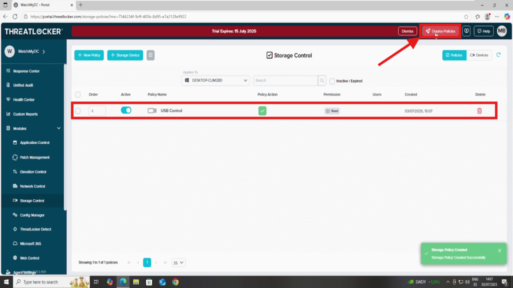 0106 enable USB control in ThreatLocker