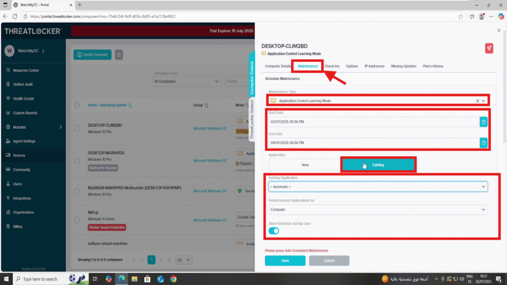 configure the duration of learning mode