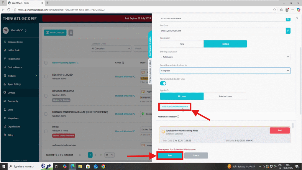 configure the duration of learning mode