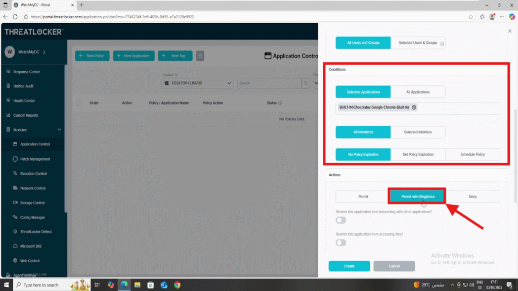 0203 isolate an application from the network in ThreatLocker