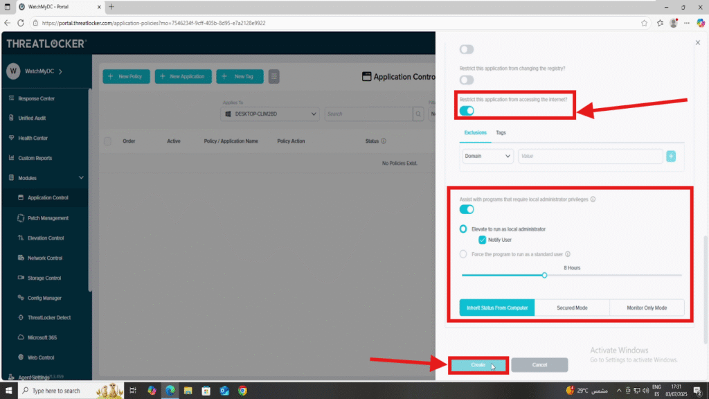0204 isolate an application from the network in ThreatLocker