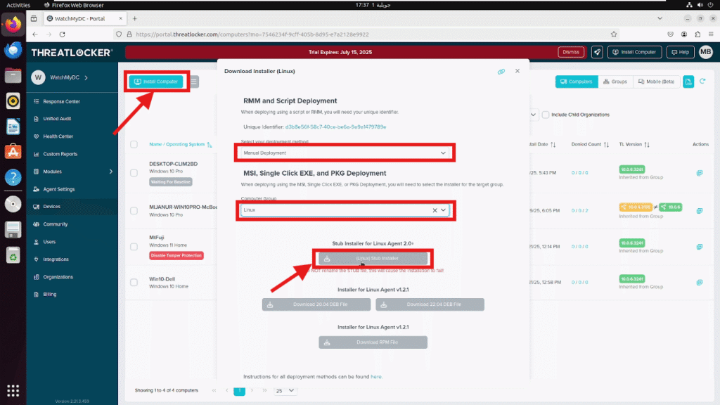 install the ThreatLocker Linux agent