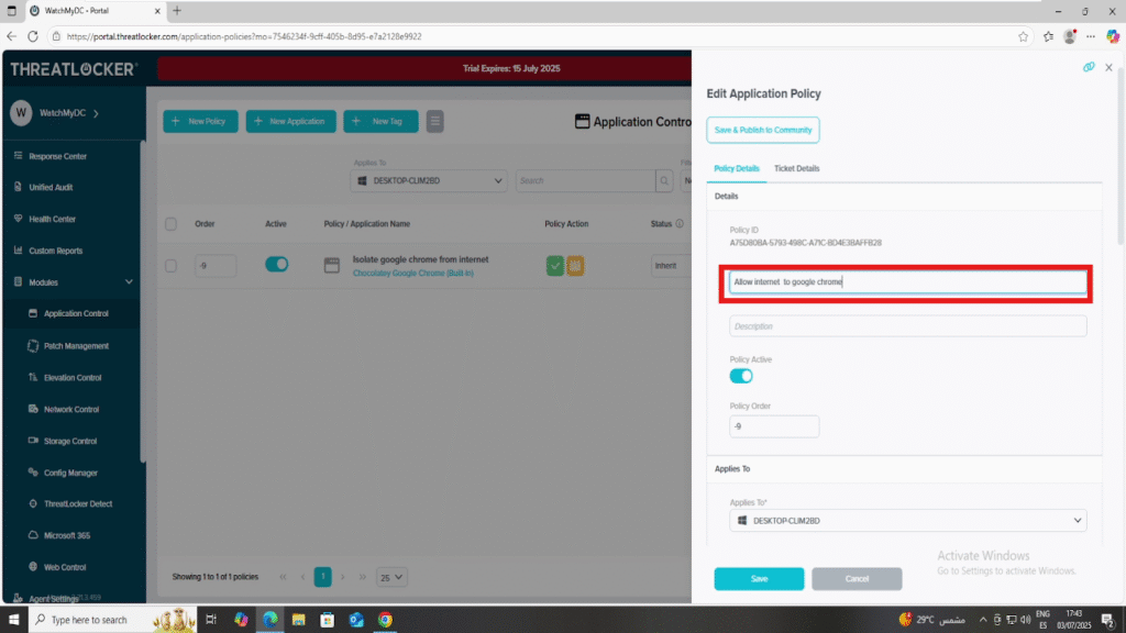 Allow Network Access for an Application in ThreatLocker