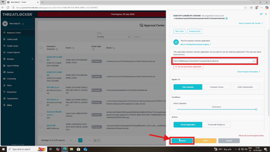 approve a blocked application in ThreatLocker