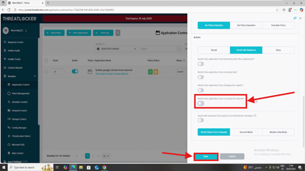 Allow Network Access for an Application in ThreatLocker
