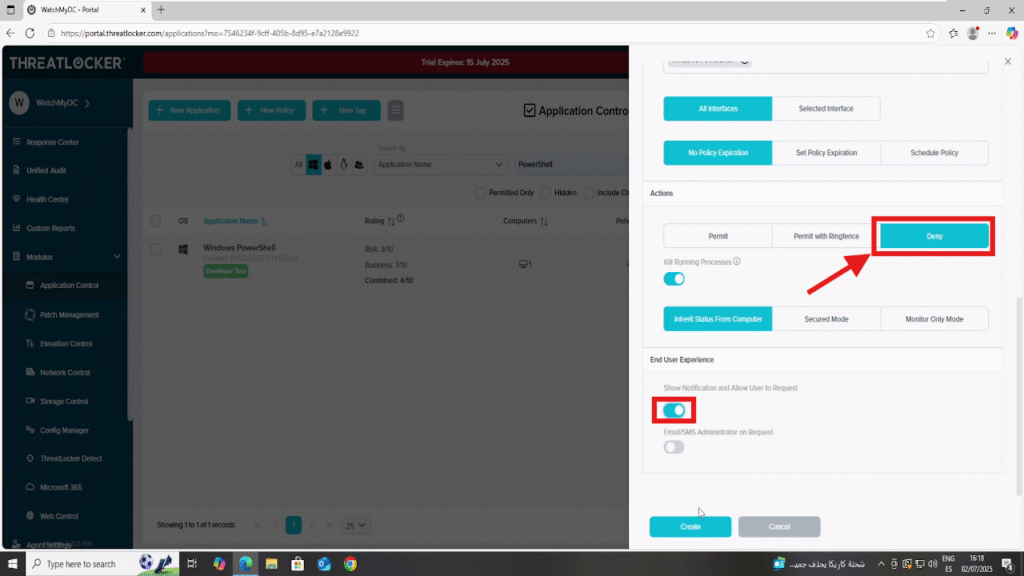 Block a specific application in ThreatLocker