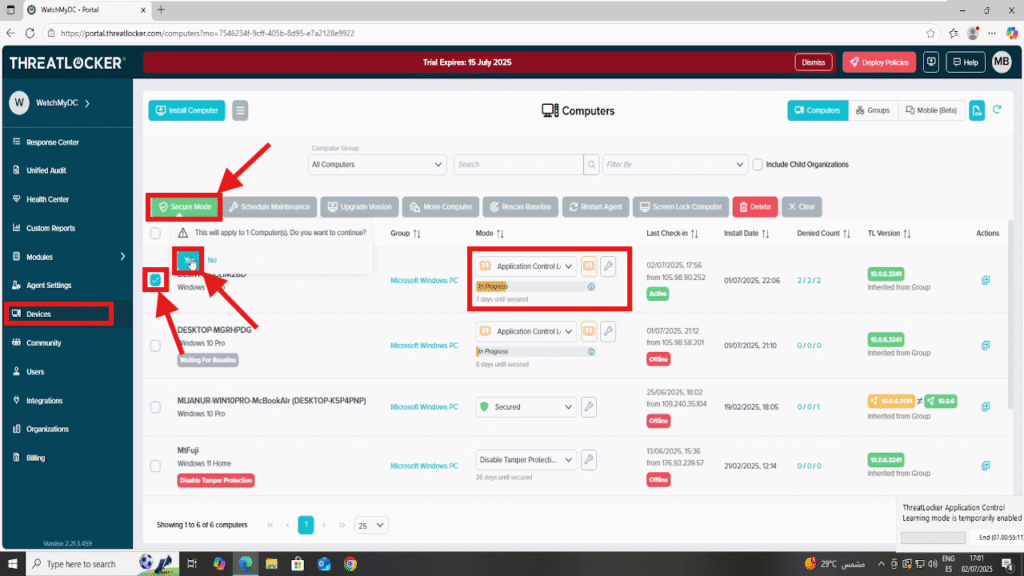end the learning mode manually