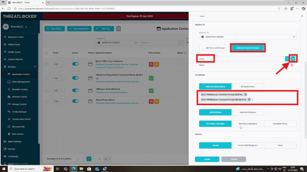 create a policy for a user group