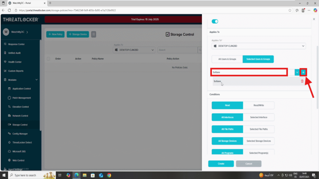 create storage policies for specific users in ThreatLocker