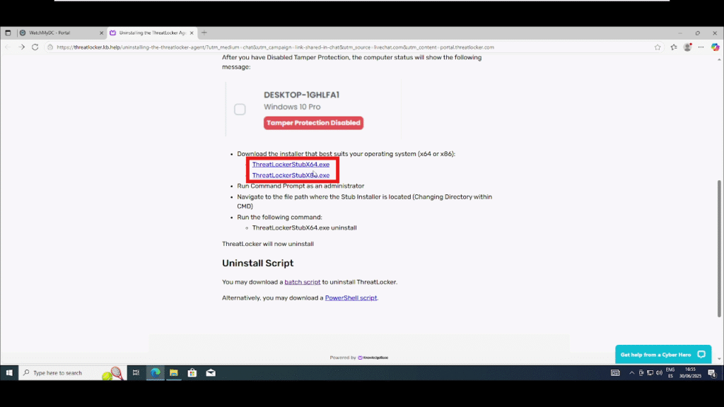 Uninstall the ThreatLocker Agent