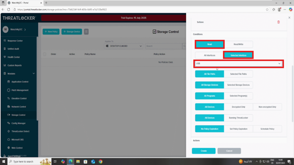 create storage policies for specific users in ThreatLocker