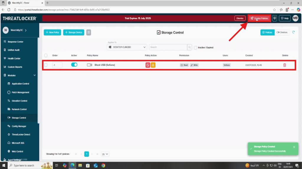 create storage policies for specific users in ThreatLocker