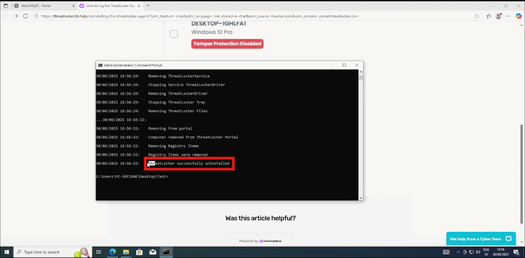 Uninstall the ThreatLocker Agent