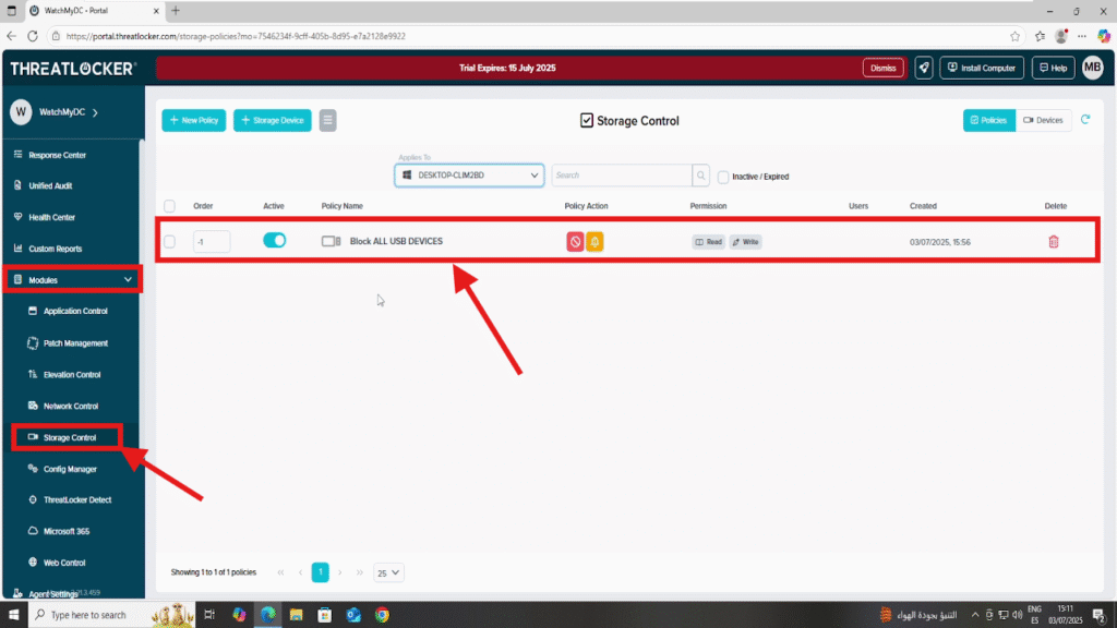 enforce encryption on removable storage in threatlocker