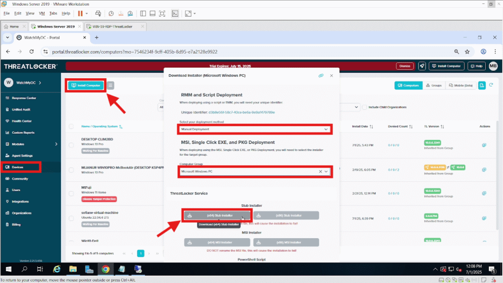 install ThreatLocker on a remote workstation