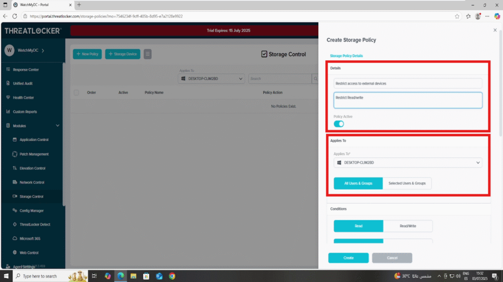 restrict read/write access to external drives in ThreatLocker