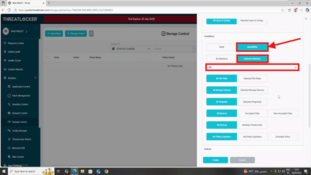 restrict read/write access to external drives in ThreatLocker