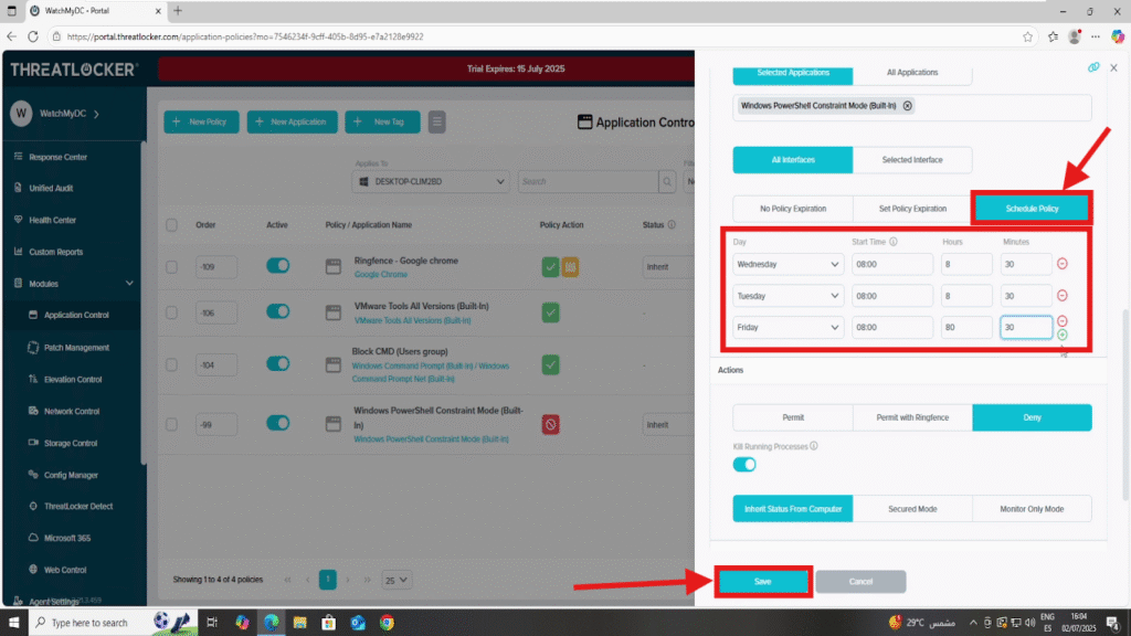 Manage Scheduled Policy Activations in ThreatLocker