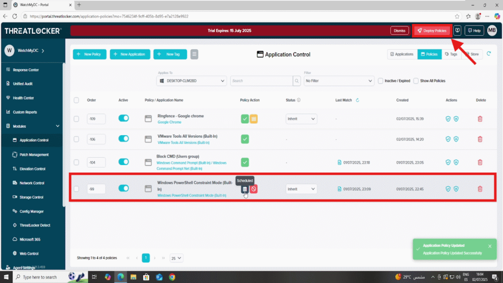 Manage Scheduled Policy Activations in ThreatLocker