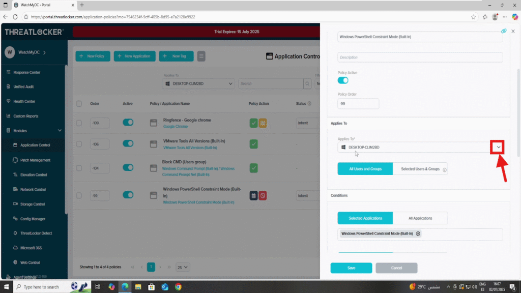 1502 apply policies by device group