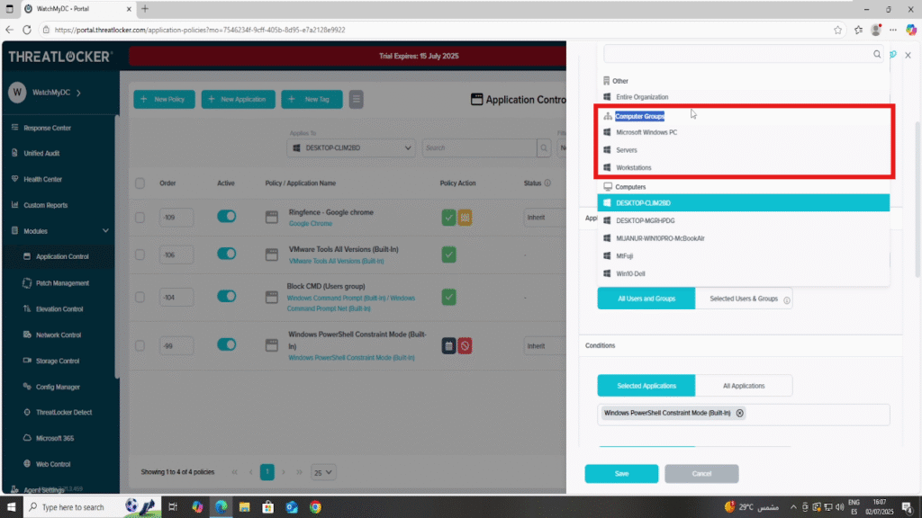 1503 apply policies by device group