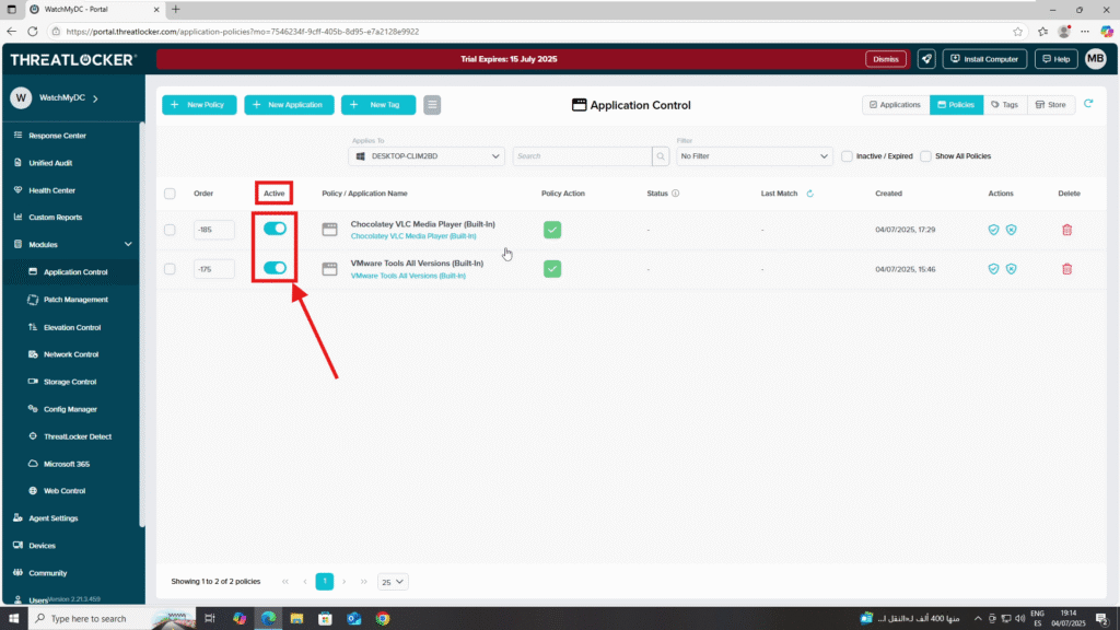 0102 view current policy status in ThreatLocker