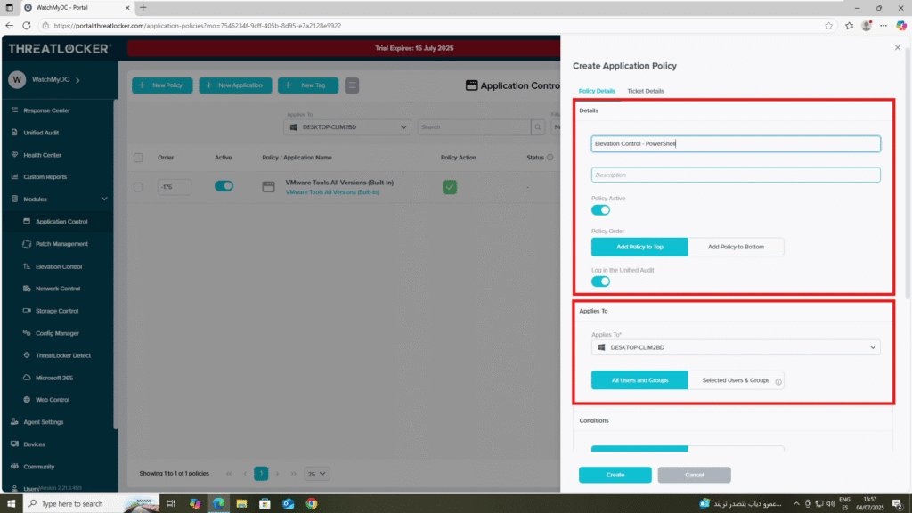 0102 enable elevation control in ThreatLocker