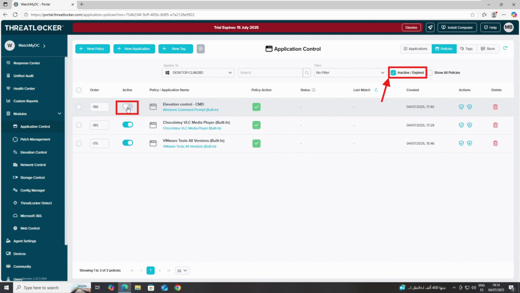 0103 view current policy status in ThreatLocker