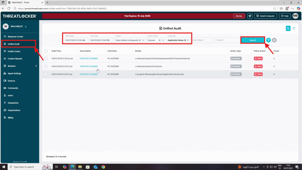 export event logs in ThreatLocker