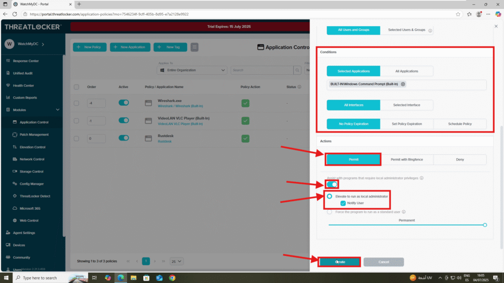 0203 allow an application to run with admin rights