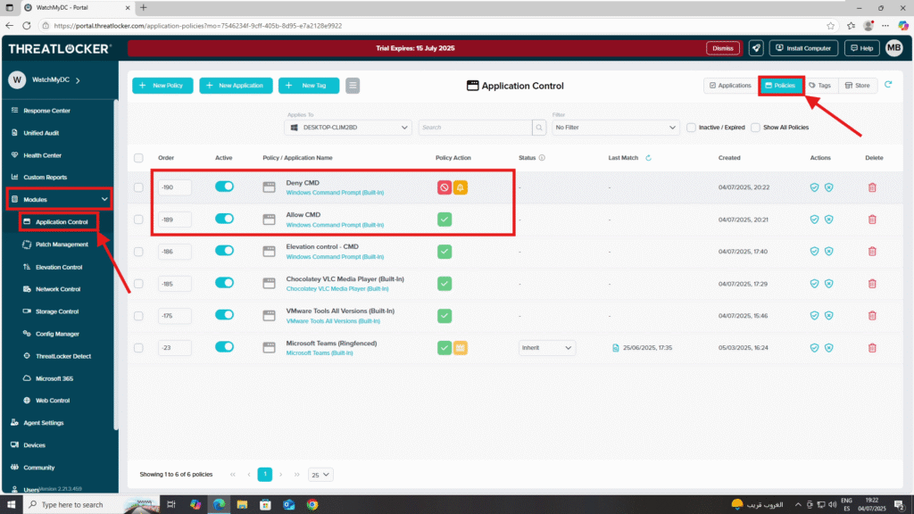 prioritise policies in ThreatLocker