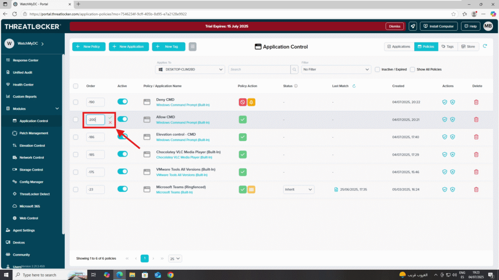 prioritise policies in ThreatLocker
