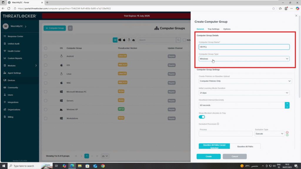 create policy groups in ThreatLocker