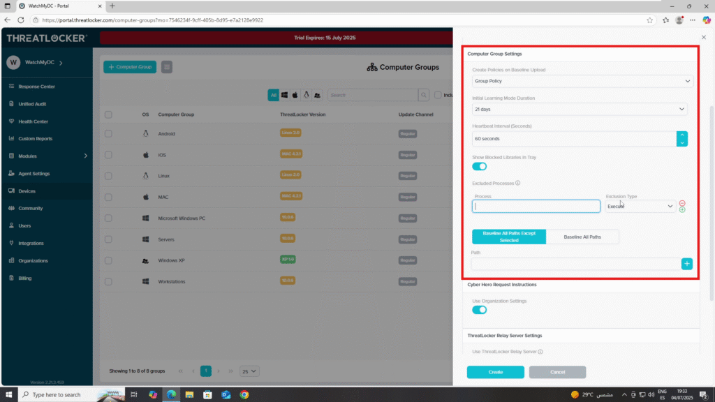 create policy groups in ThreatLocker