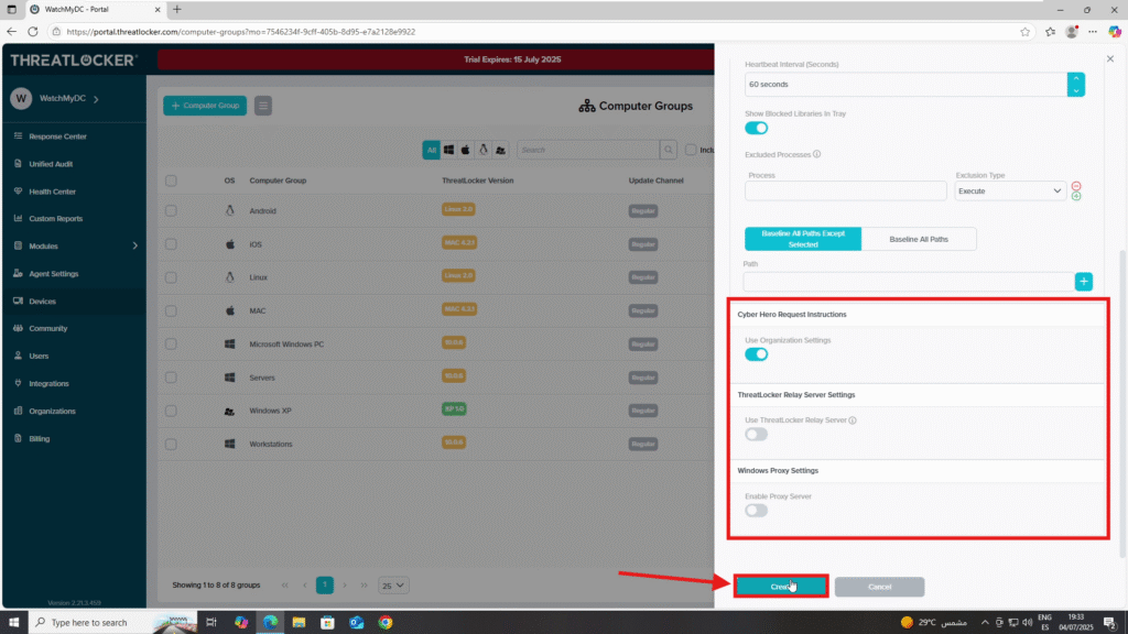 create policy groups in ThreatLocker
