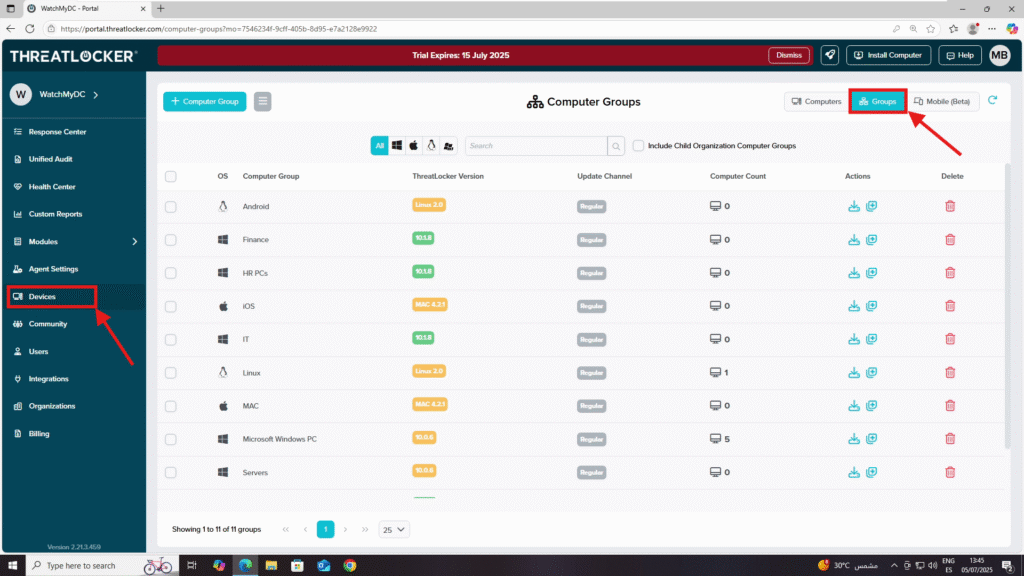 manage device groups in ThreatLocker