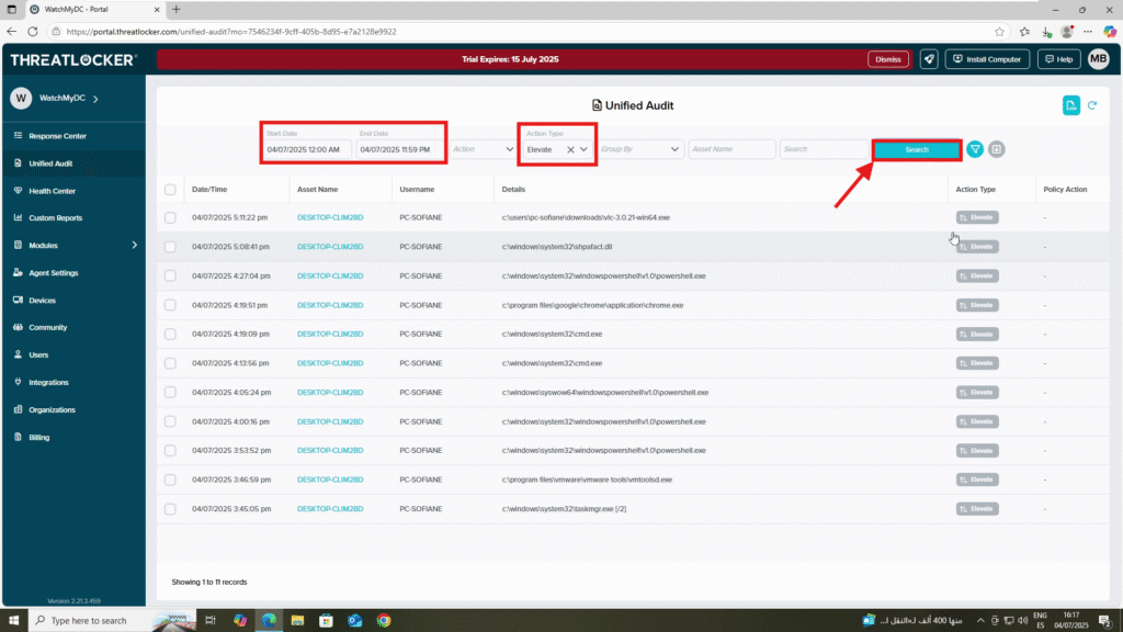 log elevated activity in ThreatLocker