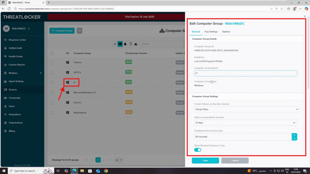 manage device groups in ThreatLocker