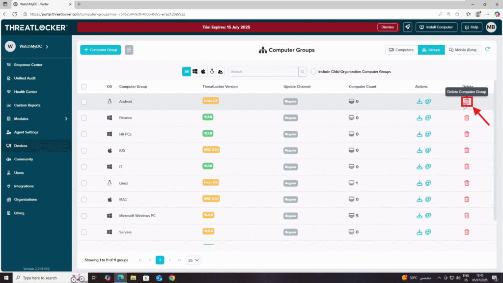 manage device groups in ThreatLocker