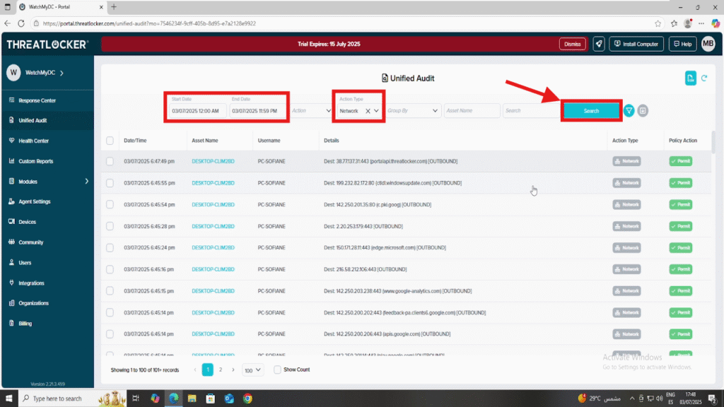 0602 log network activity for applications in ThreatLocker