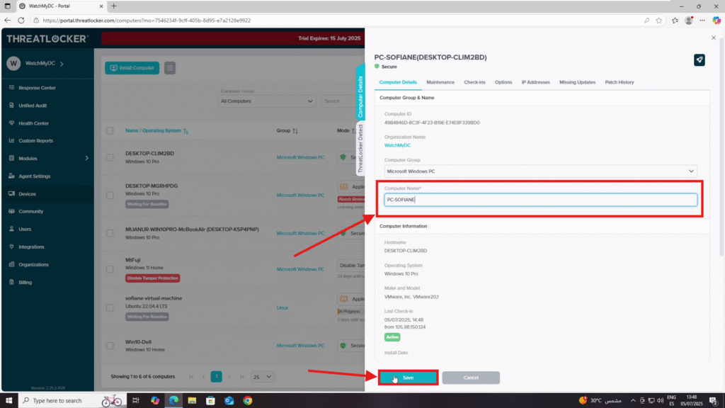 rename devices in ThreatLocker